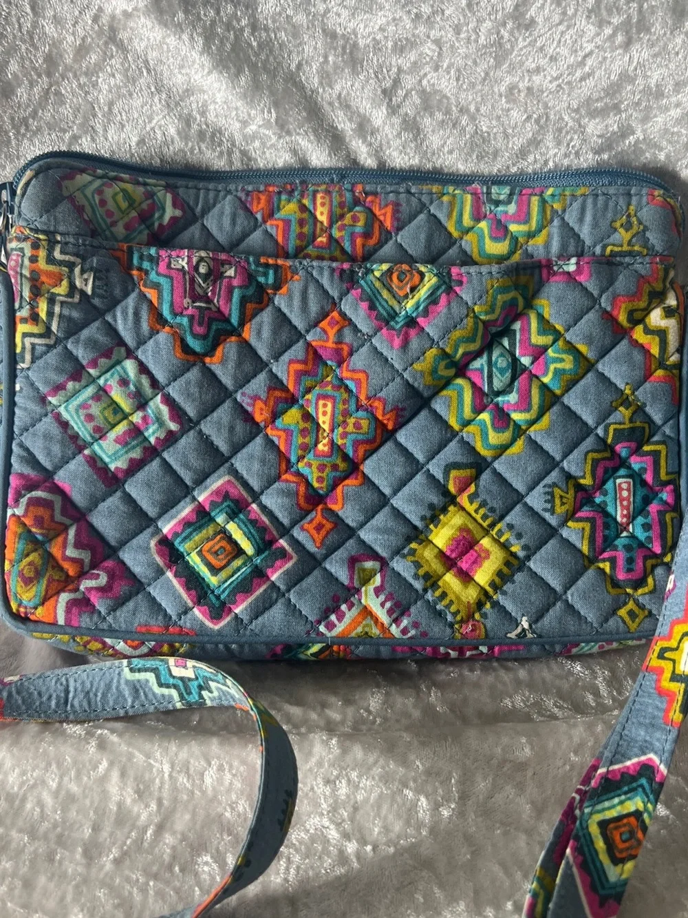 Vera Bradley Teal Quilted Crossbody with Multicolor Geometric Print